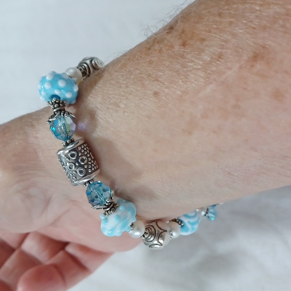 Ivana DiVia Blue Sterling  Silver 925 Beaded Charm Bracelet 8 Inch - Picture 7 of 10